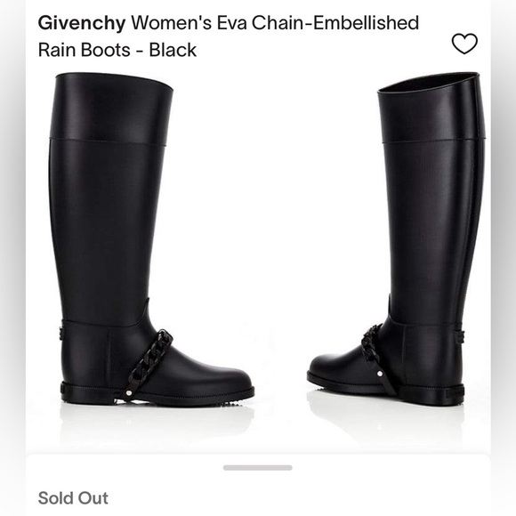 Givenchy Eva Knee High Rubber Boots Black‎ Removable Chain Womens 8.5 Chunky - Picture 2 of 8